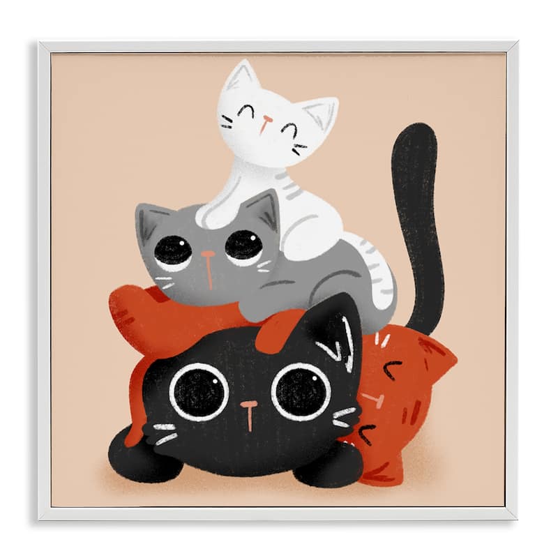 Stupell Stacked Cats Pile Framed Giclee Art Design By Sarah Hickman - 17 x 17 - White