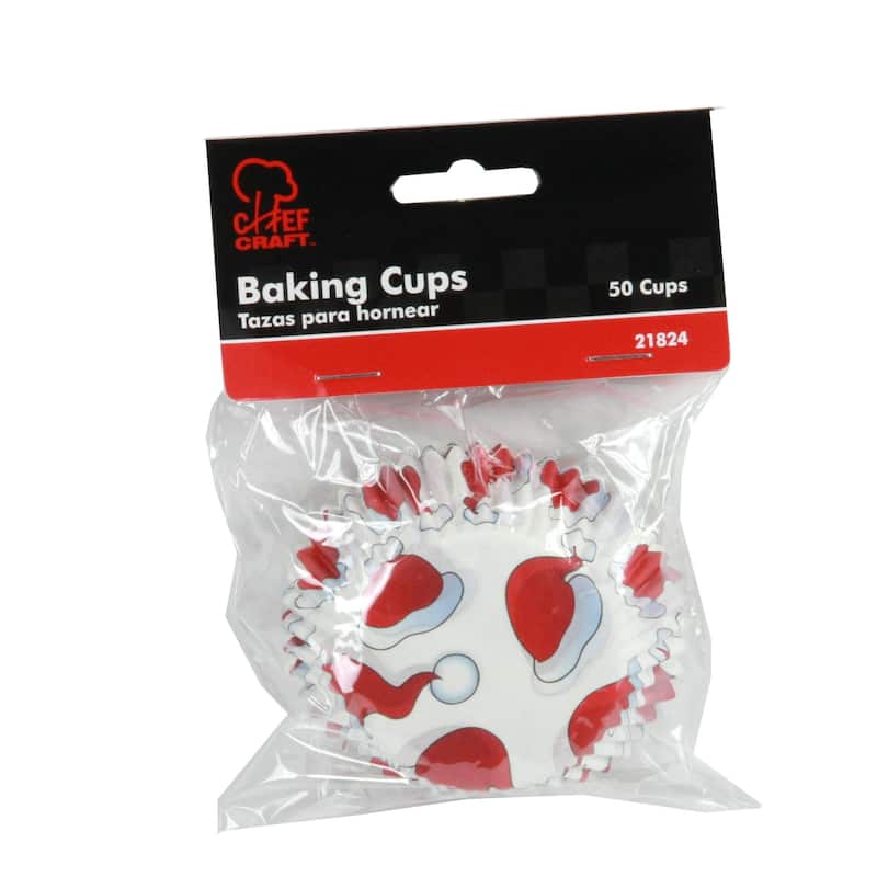 Chef Craft Santa Hat-Patterned Paper Baking Cups - 50 Count Cupcake Liners