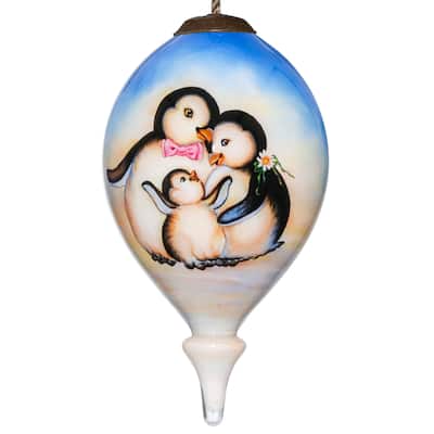 Inner Beauty Penguine Family Hand Painted Glass Ornament - N/A