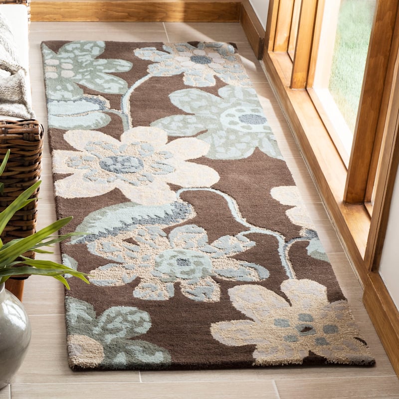 SAFAVIEH Handmade Bella Jeaninne Modern Floral Wool Rug - 2'3" x 7' Runner - Brown/Multi