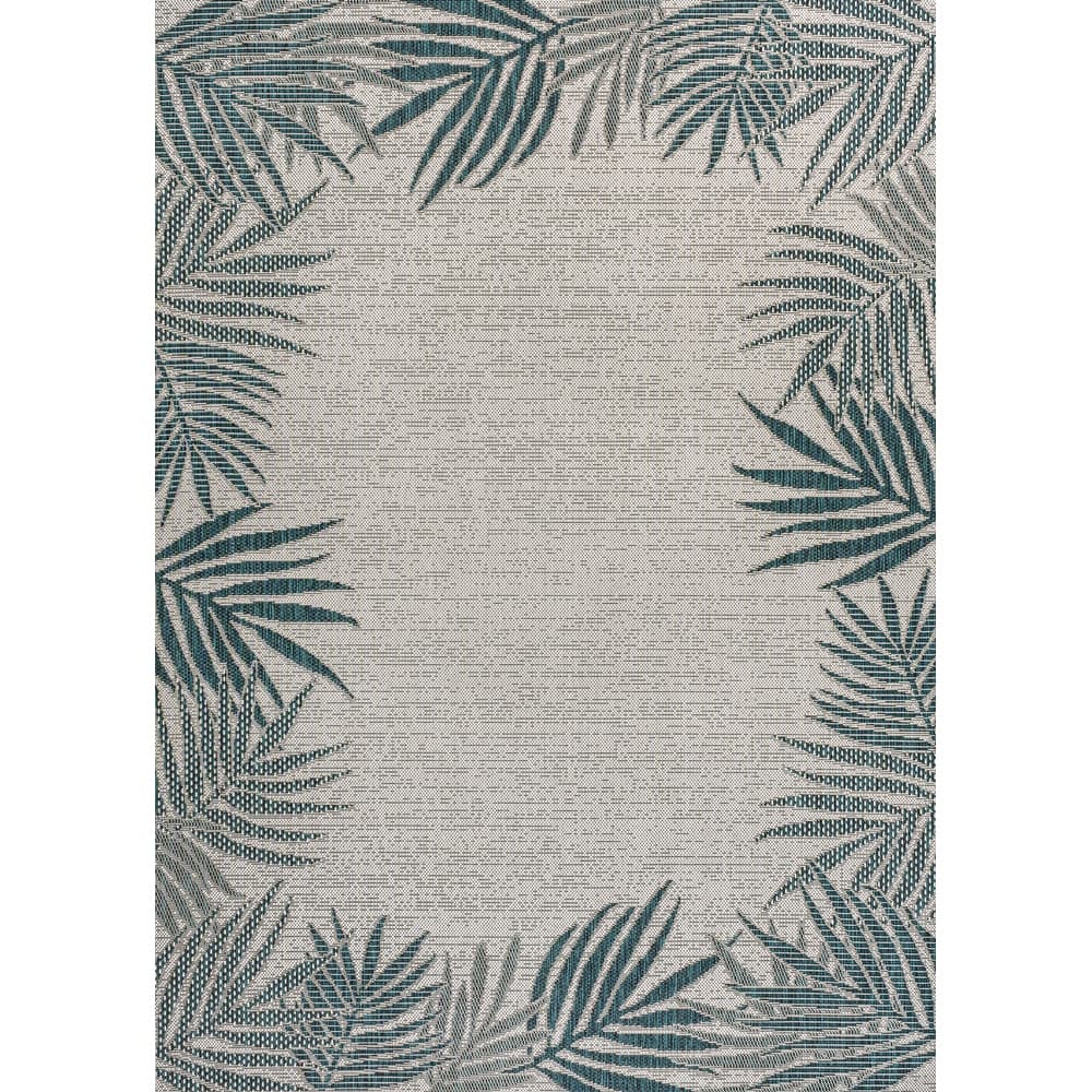 JONATHAN Y Beckett Coastal Cottage Palm Frond Border Blue/Cream Indoor/Outdoor Area Rug