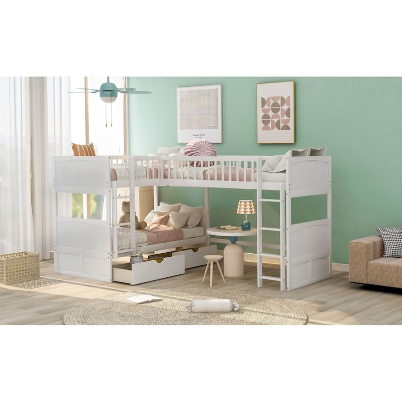 Bunk Bed with a Loft Bed Attached, with 2 Drawers