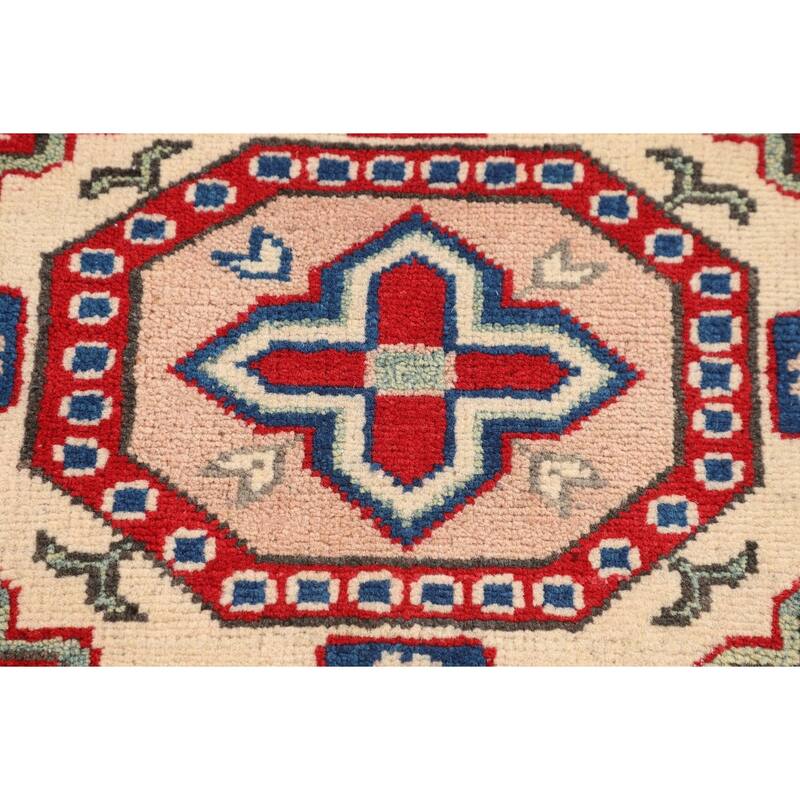 Oriental Kazak Accent Rug Hand-Knotted Geometric Red Wool Carpet - 2'10" x 3'11"