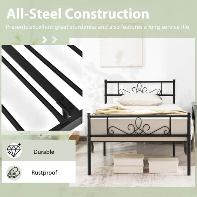 Metal Bed Frame with Headboard and Footboard