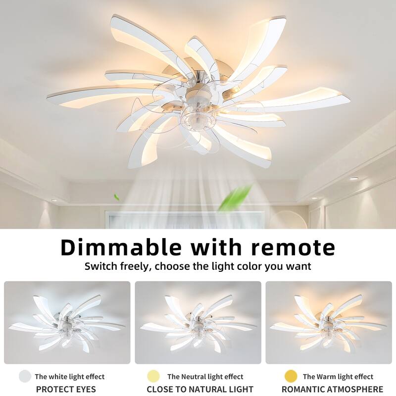 31" Oaks Aura Modern Flush Mount Ceiling Fan with Lights, 12in. Fan Blade 6-Speed Fan Light With Remote Control
