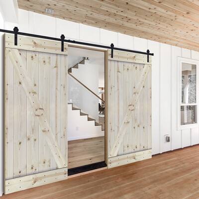 Paneled Wood Unfinished Barn Door with Hardware Kit - DUF Series