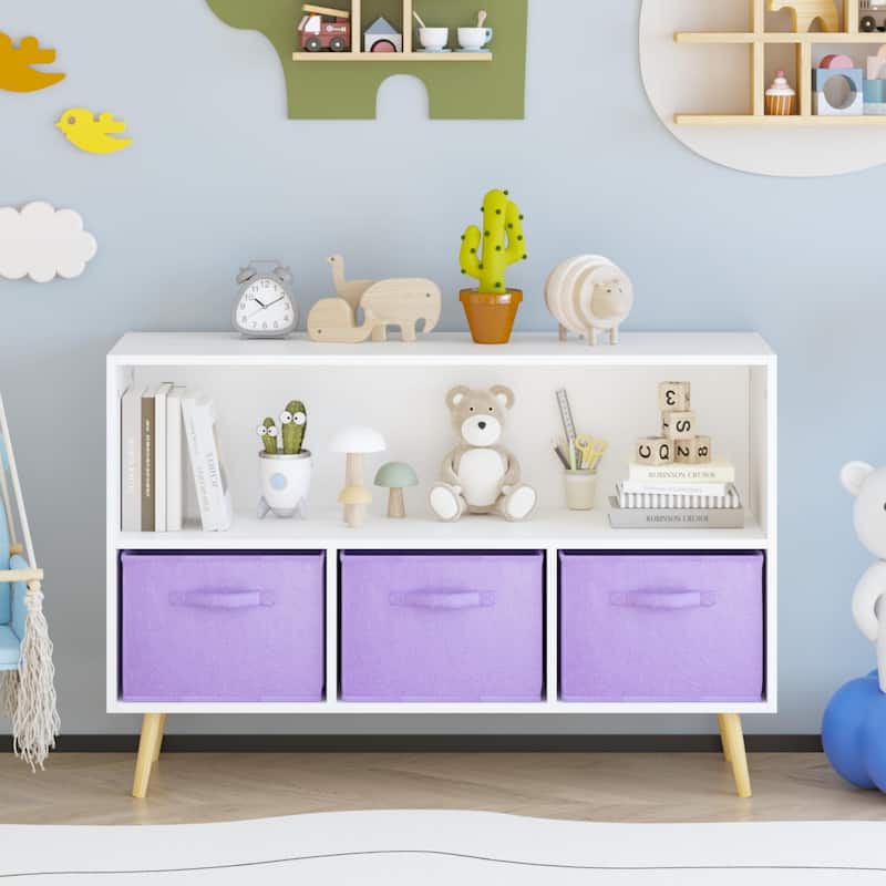 Kids bookcase with Collapsible Fabric Drawers