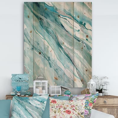 Designart 'Silver Springs II Blue Green' Nautical & Coastal Print on Natural Pine Wood