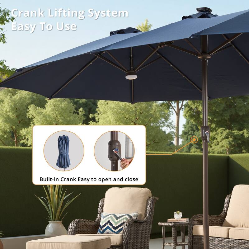 HOOOWOOO Outdoor Patio Umbrella with Solar LED Light