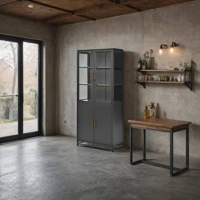 3-Sided Glass Curio Cabinet with LED Lighting - 76" Tall