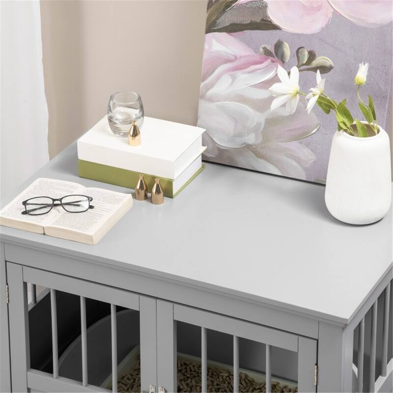 Dog Crate Table with French Doors and Magnetic Closure