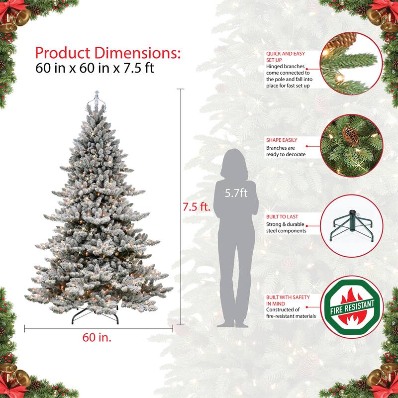 Puleo International 7.5 ft Pre-lit Flocked Royal Majestic Spruce with Silver Crown Artificial Christmas Tree