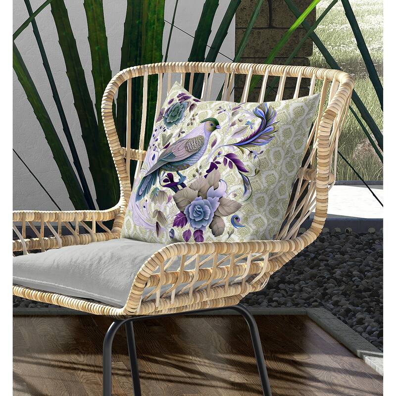 Songbird Rose Radiance Indoor/Outdoor Reversible Throw Pillow Cream and Purple