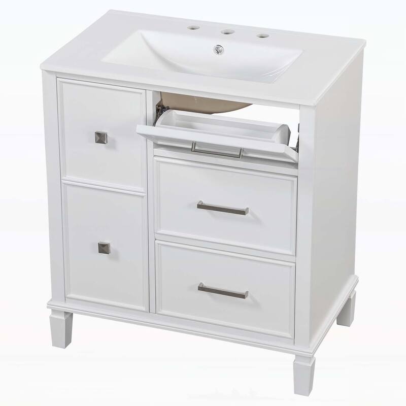 Freestanding Vanity Set with Drawers & One Flip Drawer