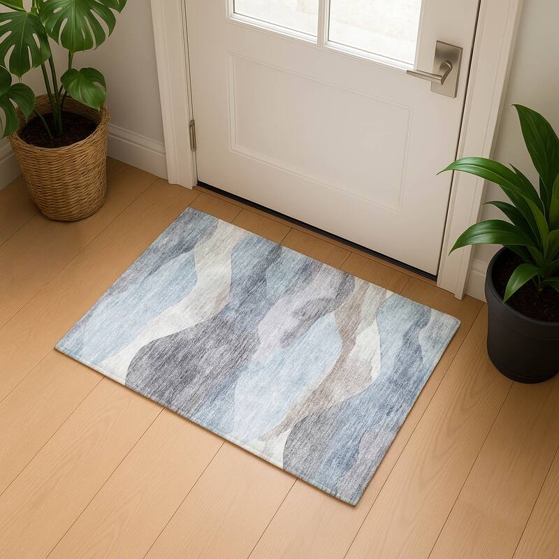 Premium Washable Super Soft Modern Waves Mayfield Rug - Sky - 1'8" x 2'6"