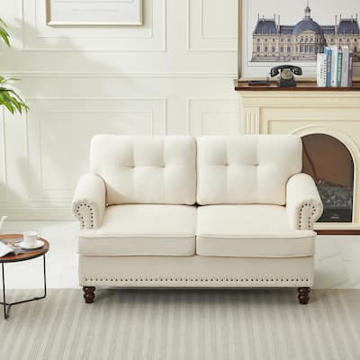 Set of 1 Piece, Chenille Tufted Loveseat with Solid Rubberwood Legs for Living Room