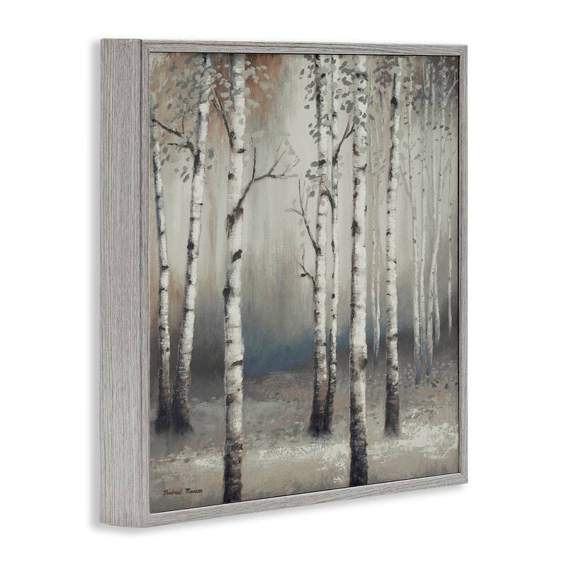 Stupell Birch Trees Misty Haze Grey Forest Scene Framed Wall Art