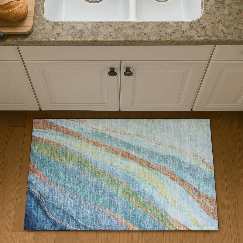 Premium Washable Super Soft Modern Flow Mayfield Rug - Blue - 1'8" x 2'6"