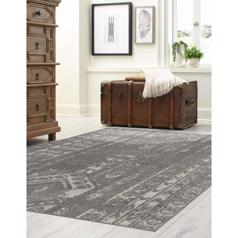 Contemporary Sling Collection Area Rug - 5'3"x8' - Gray-Ivory