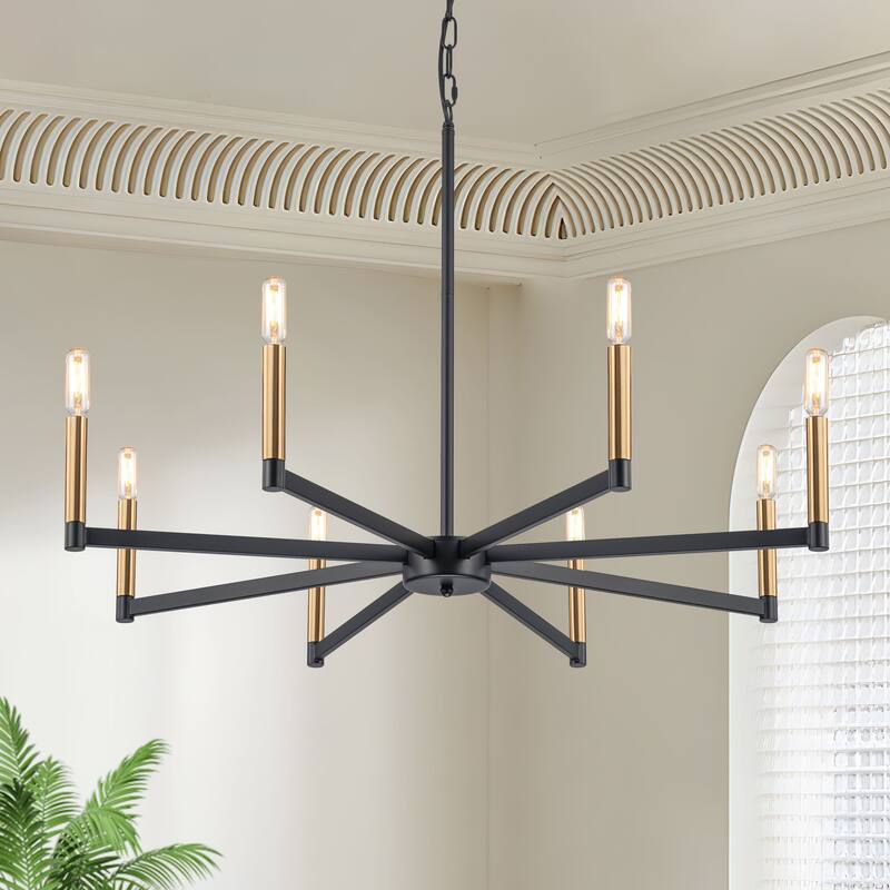Starskys 8-Light Dimmable Mid-Century Modern Candle Chandelier - 8-Light - Black & Gold