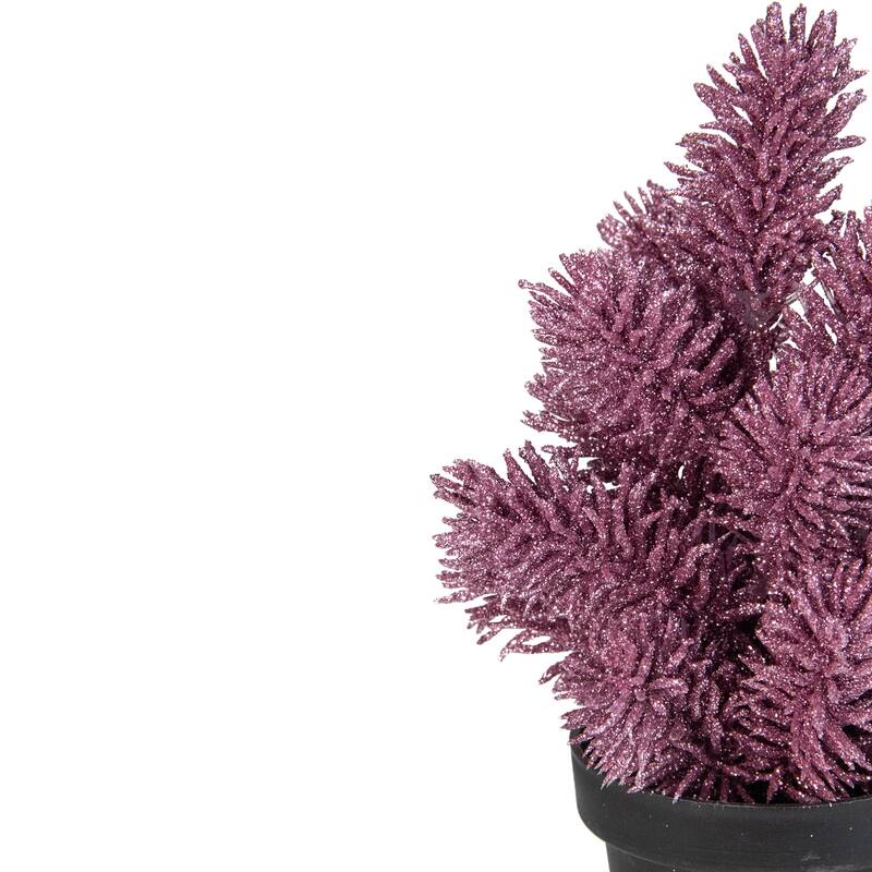 8.5" Pink Potted Metallic Glitter Artificial Pine Christmas Tree Unlit - under-3-feet