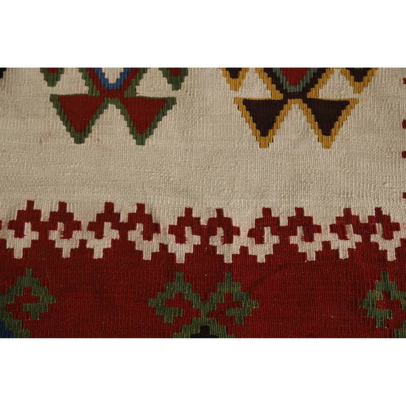 Hand Woven Oriental 100% Wool Carpet Southwestern Geometric Beige & Ivories Kilim Area Rug - 7' 11'' X 5' 0''