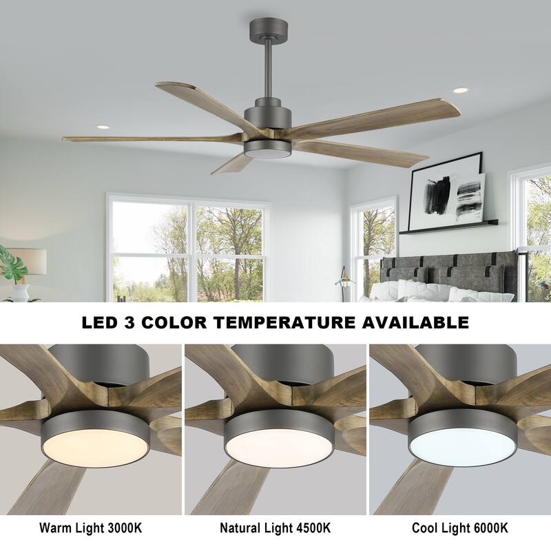 WINGBO 52" and 60" Solid Wood DC Motor Integrated LED Ceiling Fan with Remote