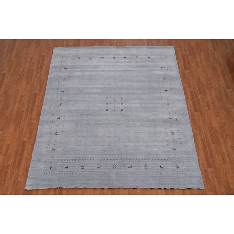 Hand Knotted Oriental 100% Wool Carpet Tribal Tribal Navy Blue & Blues Gabbeh Area Rug - 9' 11'' X 8' 3''