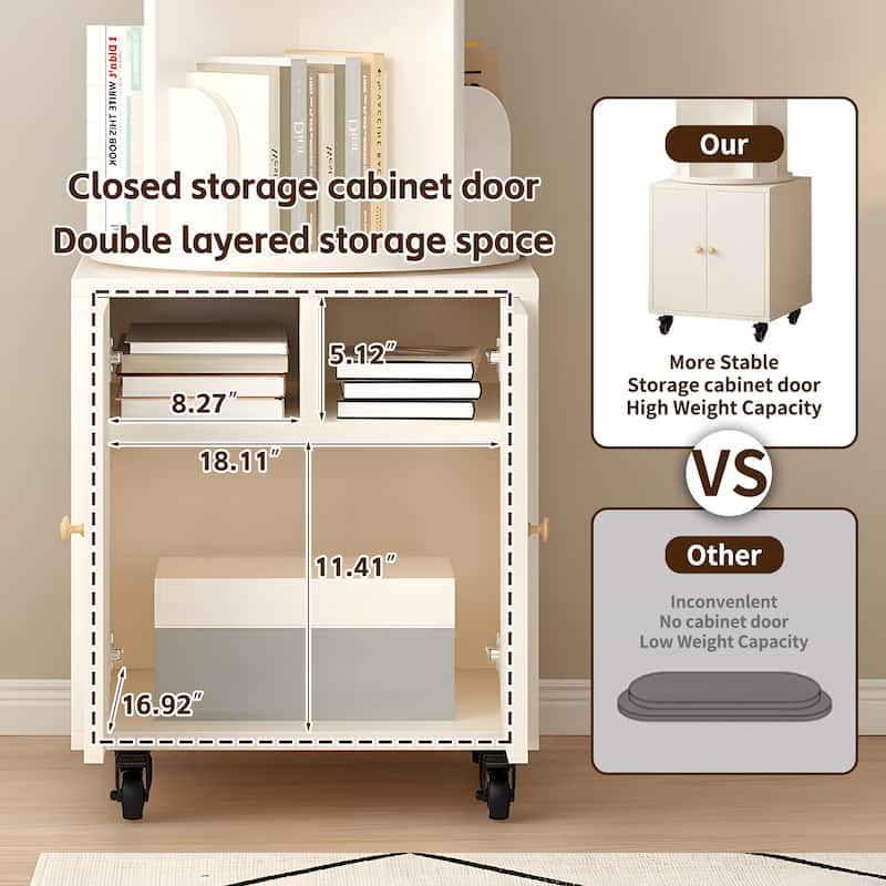 Anmytek 360 Rotating Corner Bookshelf with Wheels Space Saving Storage for Small Rooms