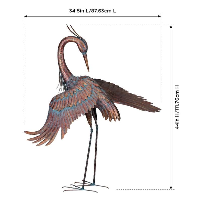 Copper Patina Heron 44" - Preening - 34.5"x24.5"x44"