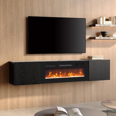 Modern Floating TV Stand with Electric Fireplace for TVs up to 80"