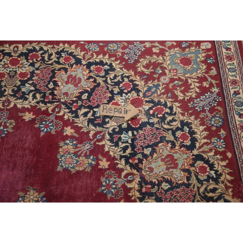 Hand Knotted Oriental 100% Wool Carpet Traditional Floral Pink Kerman Area Rug - 9' 8'' X 6' 8''