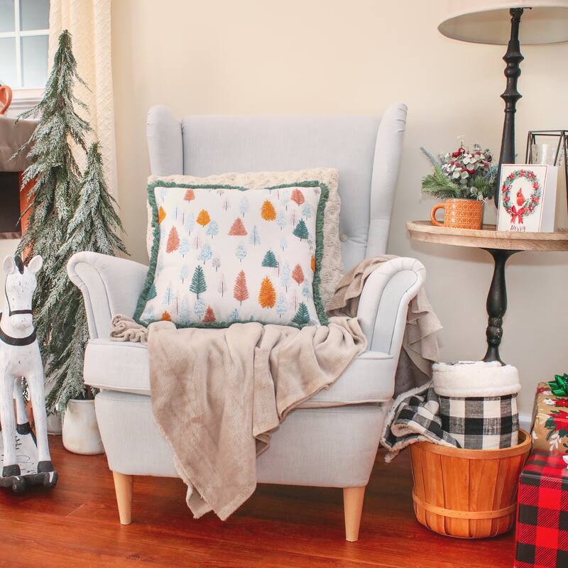 National Tree Company 18" x 18" HGTV Home Collection Whimsical Forest Cotton Slub Printed Pillow with Embroidered Accents