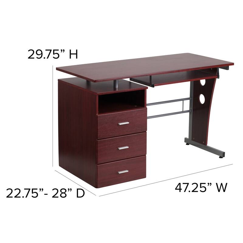 Pedestal 3-drawer Computer Desk with Keyboard Tray