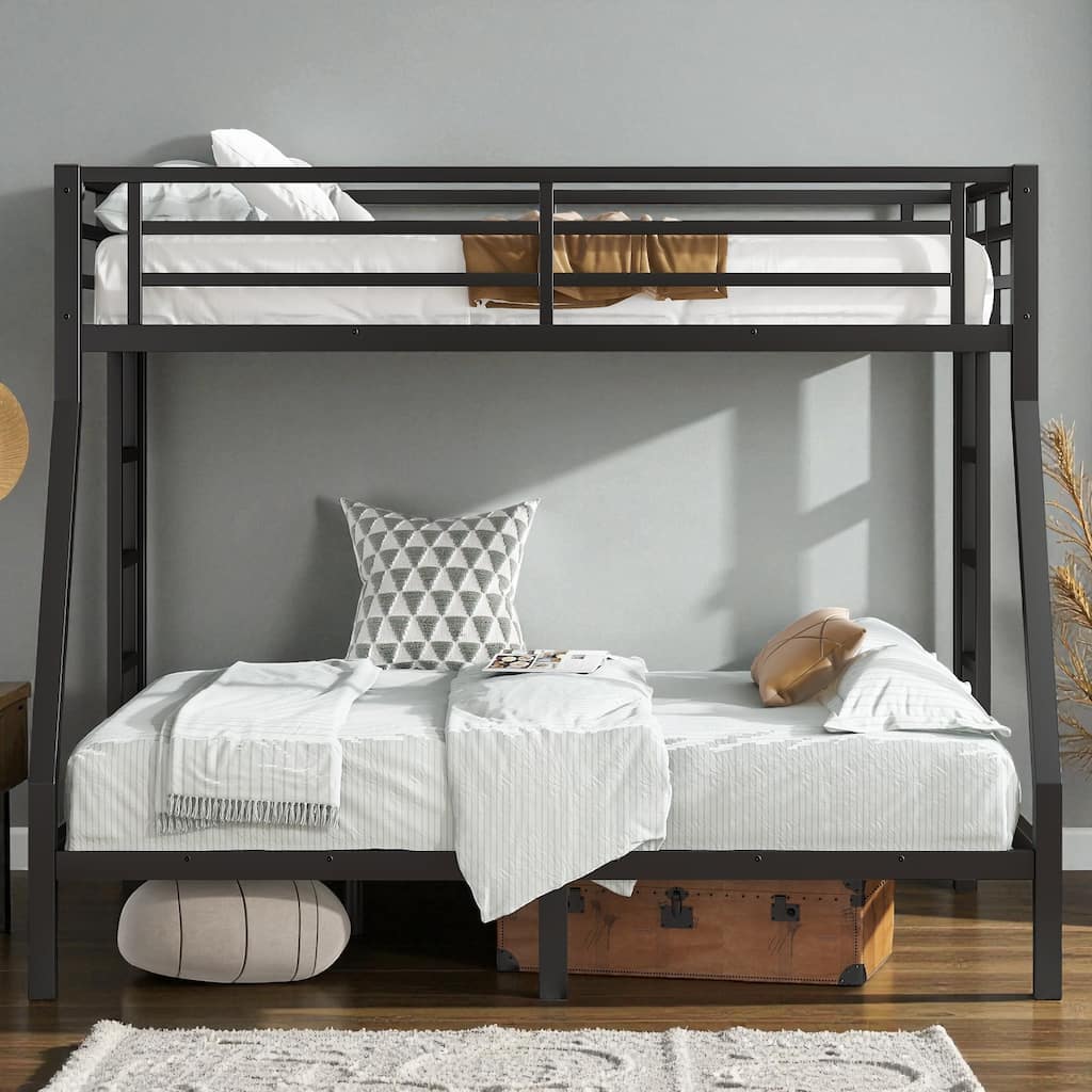 Metal Twin over Full Bunk Bed for Adults and Teens, Heavy-Duty Noise-Free Frame with Guardrails and Under Bed Storage