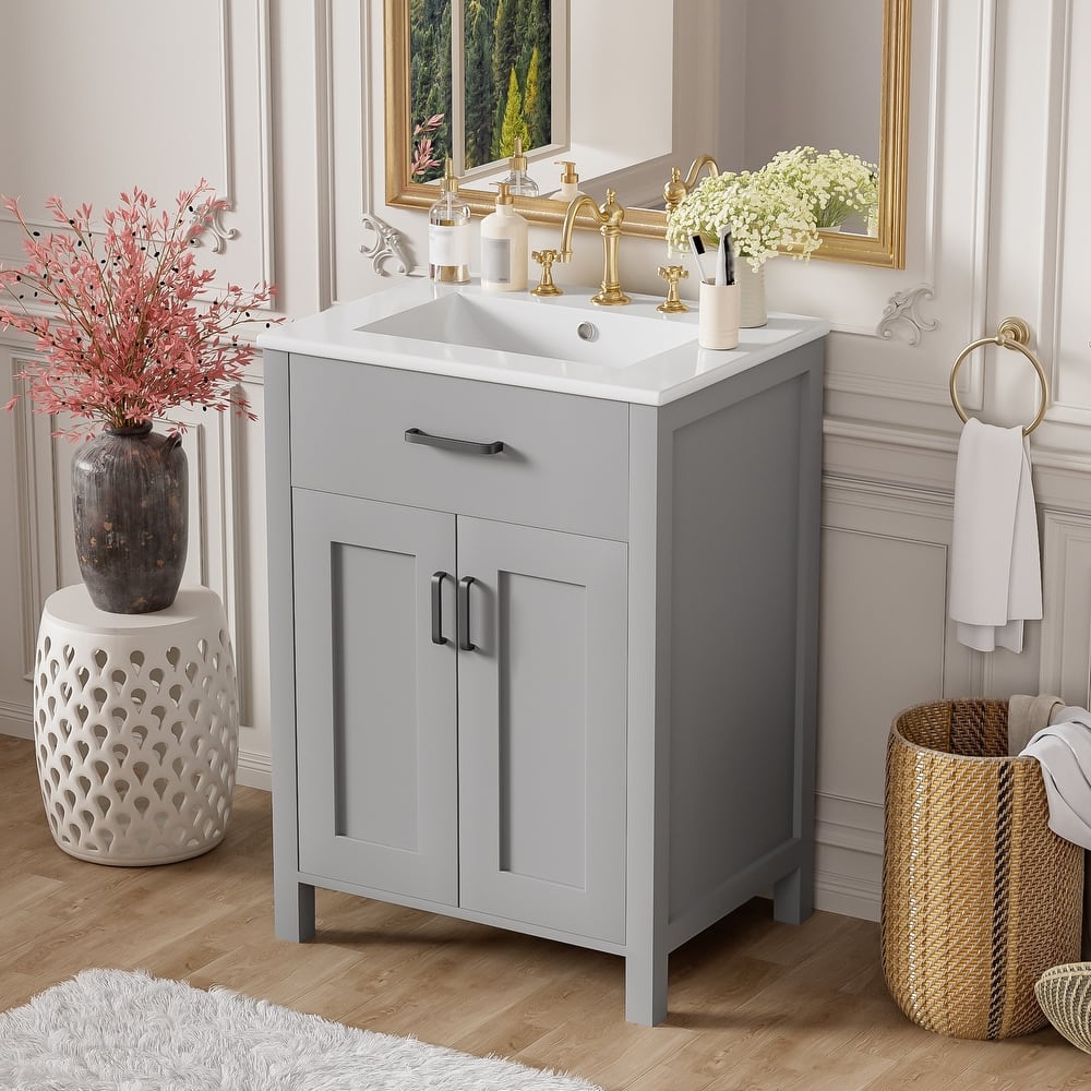 GDFStudio - Nova Bathroom Vanity Cabinet with Ceramic Sink, Soft-close Doors & Adjustable shelf