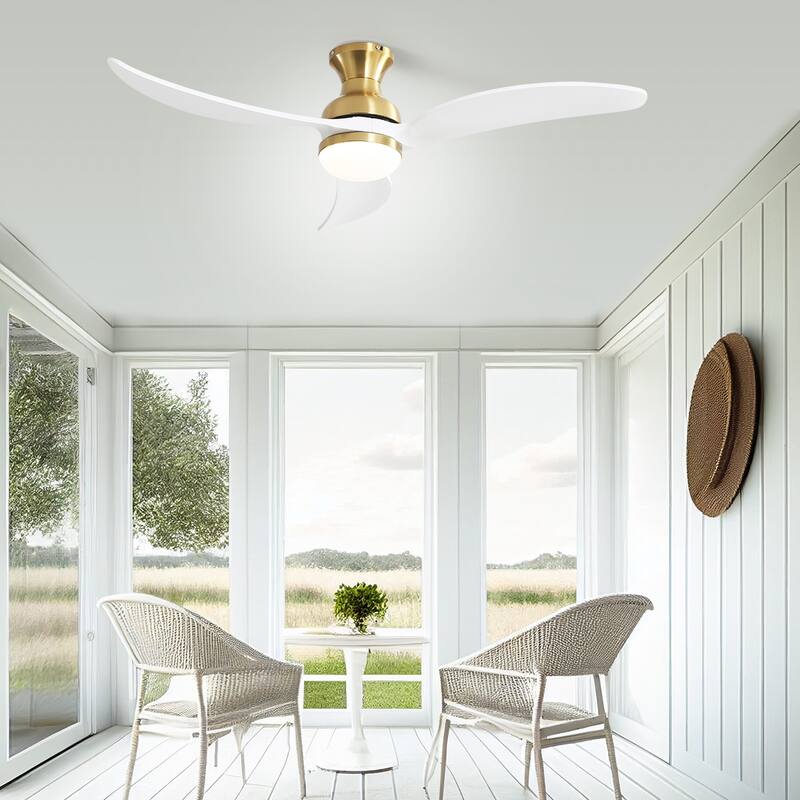 52 inch Smart Ceiling Fan Light with Remote Control with 3 Wood Blades,Flush Mount,Dimmable LED - 52 inch