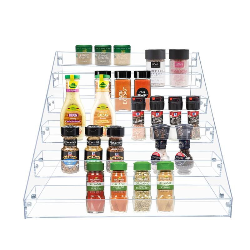 Tiered Spice Rack, Seasoning Organizer, Clear Acrylic Vertical Shelves Can Organizer Kitchen Organization & Storage - 6 Tier - Silver
