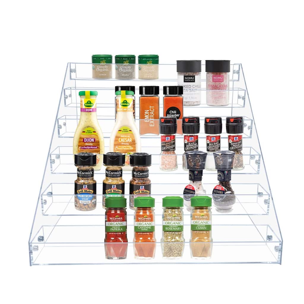 Tiered Spice Rack, Seasoning Organizer, Clear Acrylic Vertical Shelves Can Organizer Kitchen Organization & Storage - 6 Tier