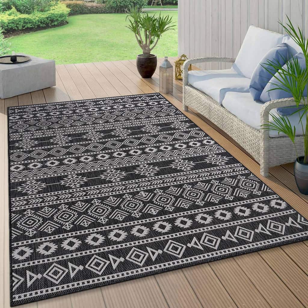 World Rug Gallery Geometric Boho Textured Flat Weave Indoor/Outdoor Area Rug