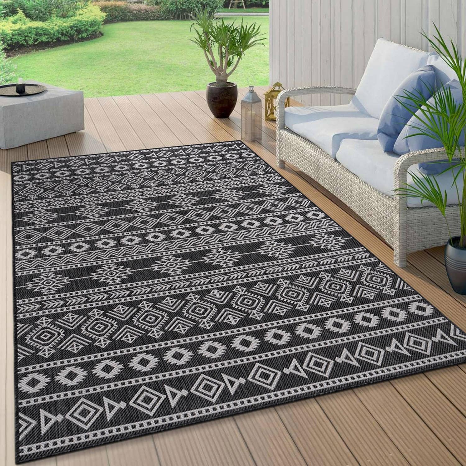 World Rug Gallery Geometric Boho Textured Flat Weave Indoor/Outdoor Area Rug