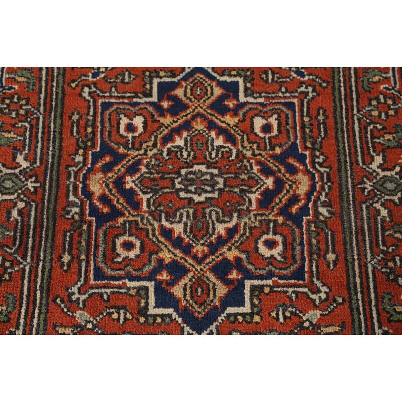 Geometric Heriz Serapi Runner Rug Hand-Knotted Traditional Wool Carpet - 2'6" x 7'10"