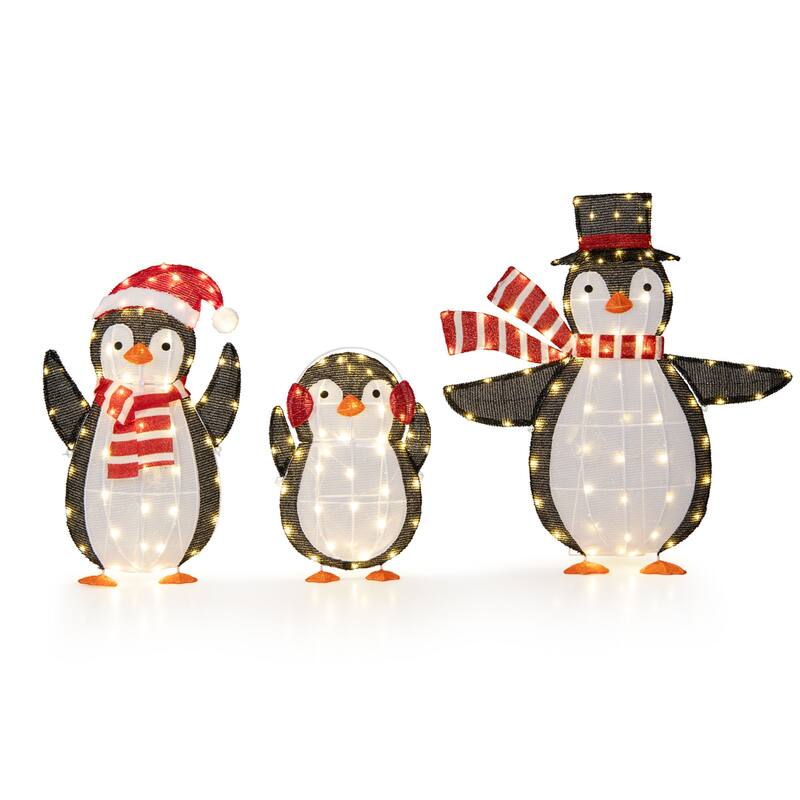 Gymax Lighted Christmas Penguins Set of 3 Christmas Penguin - Multi-colors - See Details