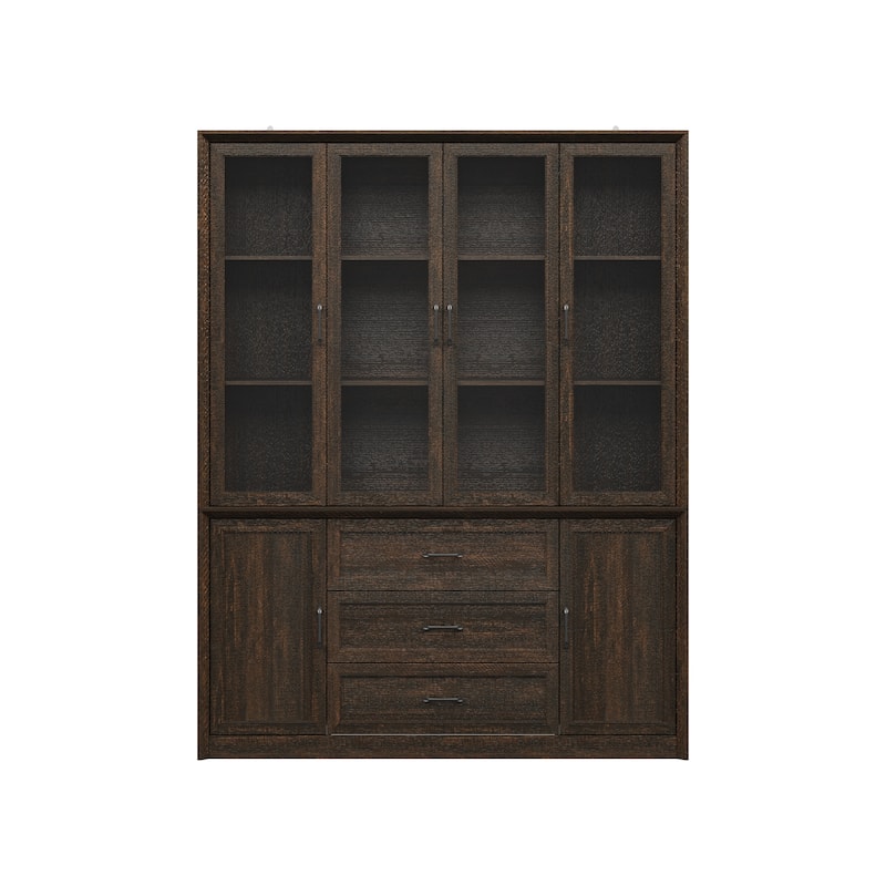61.8" W Kitchen Pantry Cabinet, Freestanding Cupboard with Glass Doors