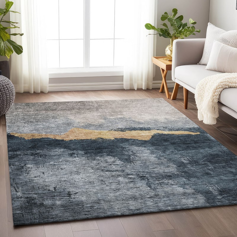 Machine Washable Indoor/ Outdoor Modern Contemporary Chantille Rug - Blue - 5' x 7'6"