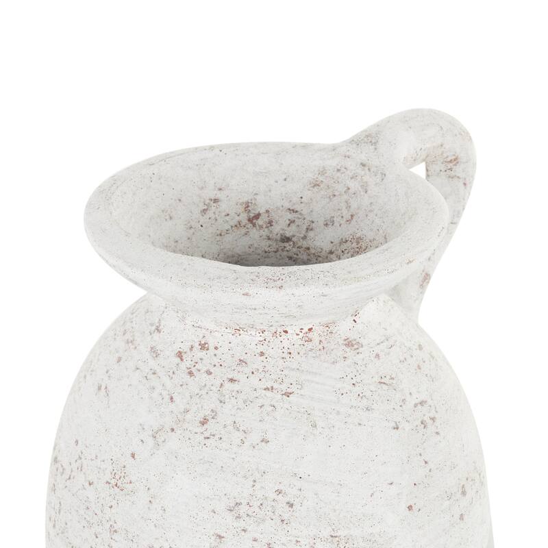 Cream Ceramic Antique Style Textured Pot Decorative Vase with Handle