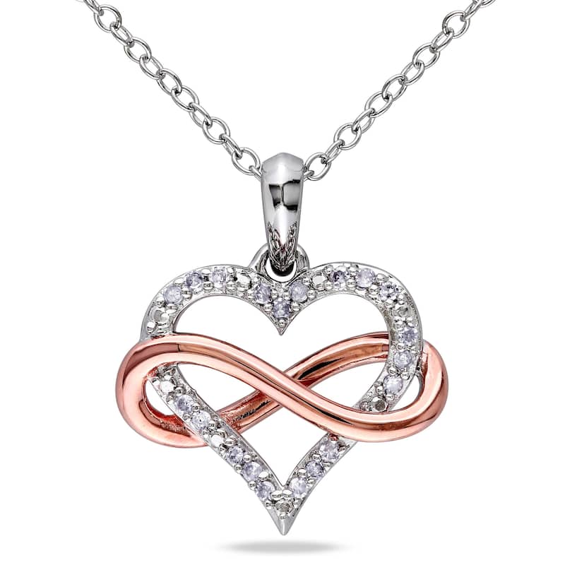 Miadora Two-Tone White and Rose Plated Sterling Silver 1/10ct TDW Diamond Infinity Heart Necklace - 19.4 mm x 18 in x 16.5 mm