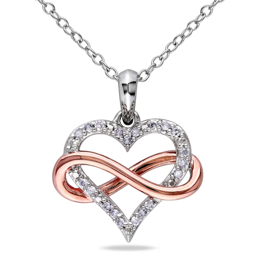 Miadora Two-Tone White and Rose Plated Sterling Silver 1/10ct TDW Diamond Infinity Heart Necklace - 19.4 mm x 18 in x 16.5 mm