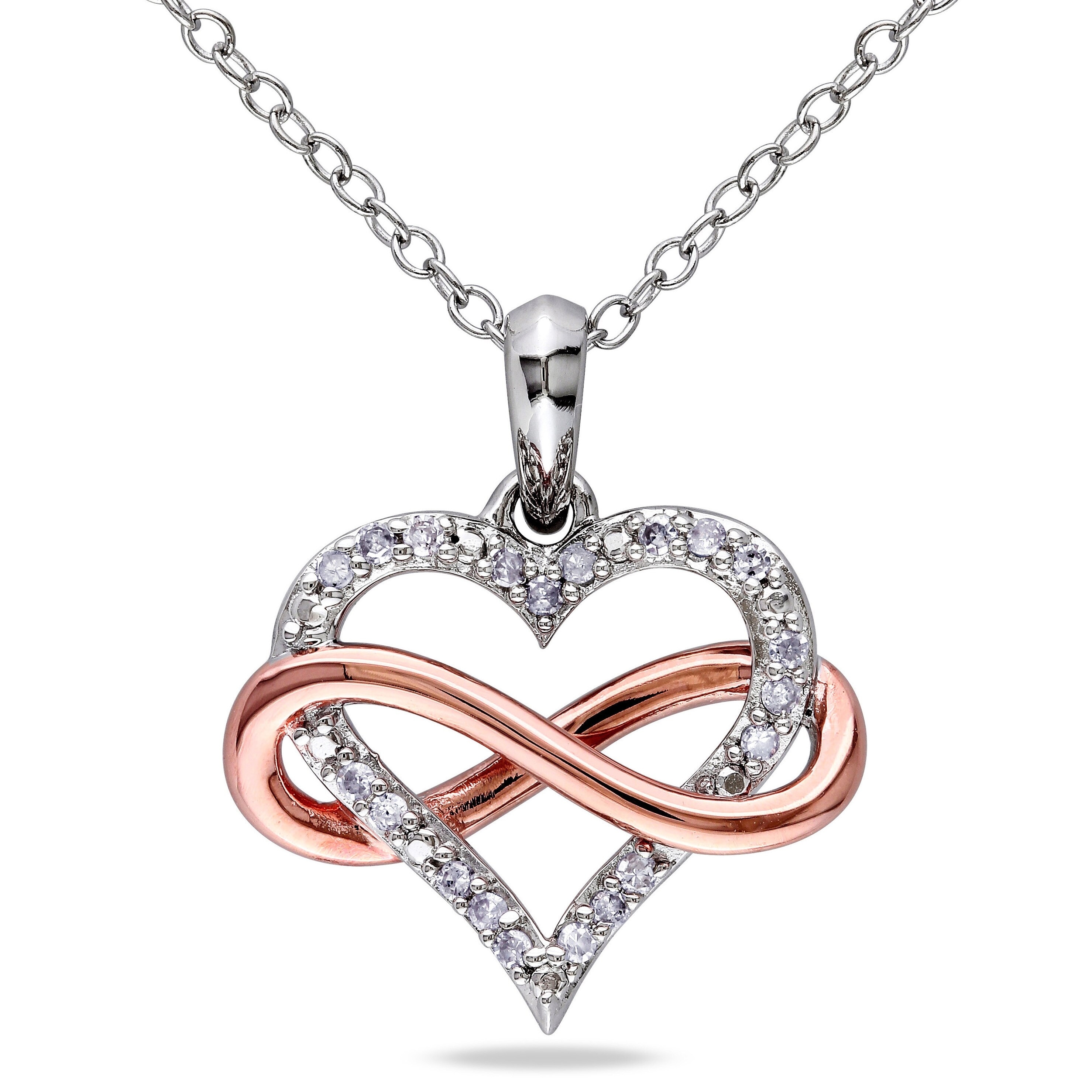 Miadora White and Rose Plated Silver 1/10ct TDW Diamond Infinity Heart Necklace - 19.4 mm x 18 in x 16.5 mm