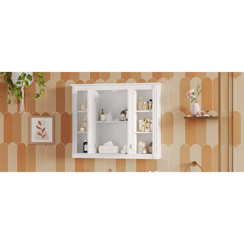 Roomfitters 36x28 Inch Medicine Cabinet, Wall Mounted Bathroom Mirror Cabinet with Adjustable Shelf & Soft-Closing Hinges, White